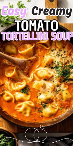 Easy Creamy Tomato Tortellini Soup Creamy Tomato Tortellini Soup, Creamy Tomato Tortellini, Crock Pot Tortellini, Cheese Tortellini Soup, Tomato Tortellini, Tomato Tortellini Soup, Tortellini Recipes, Oreo Balls, Tomato Broth