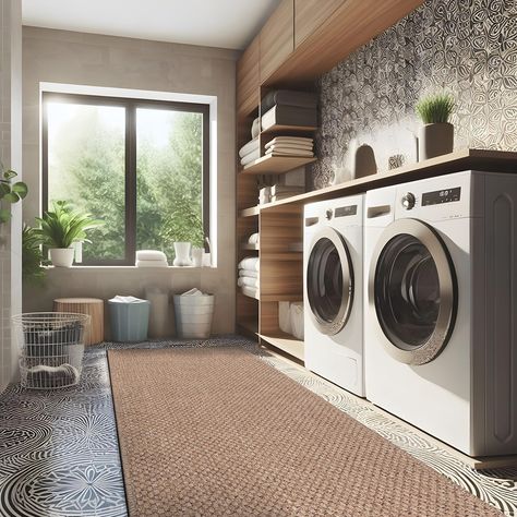 Elegant Laundry Room, Outdoor Jute Rug, Outside Carpet, Dream Laundry Room, Bedroom Garden, Laundry Design, Laundry Room Remodel, Laundry Room Cabinets, Mid Modern