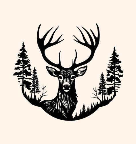 Free vector deer silhouette design illus... | Premium Vector #Freepik #vector #art #symbol #sketch #object Deer Outline Drawing, Deer Linocut, Sketch Object, Deer Outline, Stag Silhouette, Coniferous Forest, Deer Vector, Deer Logo, Hunting Tattoos