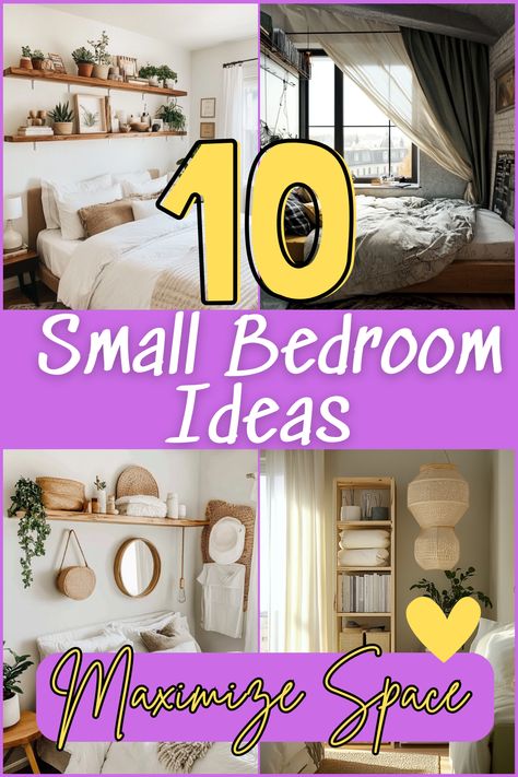 Struggling with a small bedroom? These space-saving ideas and clever designs will transform your space into a stylish retreat! Read more now. #SmallSpaces #BedroomDecor #TinyHomes #OrganizeYourSpace #DesignInspiration Utilizing Small Spaces Bedroom, Bedroom Diy Ideas Cheap Small Spaces, Diy Small Bedroom Ideas Space Saving, Maximizing Small Spaces Bedroom, How To Make Space In A Small Bedroom, Small Adult Bedroom, Tiny Bedroom Ideas For Women, King Bedroom Ideas Small Spaces, Small Space Organization Bedroom