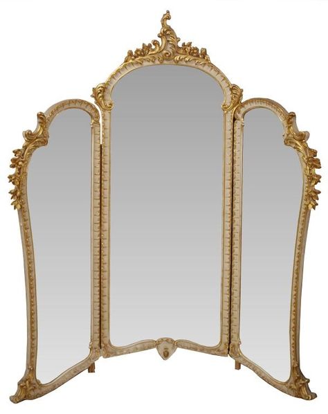 256: LARGE ITALIAN GILDED TRI-FOLD DRESSING MIRROR : Lot 256 Tri Fold Mirror, Trifold Board, Dream Bedroom Inspiration, Trifold Mirror, Cream Paint, Dressing Mirror, Shop Makeup, Length Mirror, Mirrored Furniture