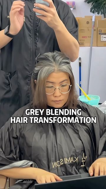 Glen Hew on Instagram: "Grey Blending 🩶🖤 @kamihairgroup signature hair services Assist @kingsleythang_kami Embrace her grey hair with Prelightening using @milbonmalaysia High Bleach + 6% (1:2) for faceframing money piece highlights Roots / Base with @addicthy_color 3 Silver and Pale Silver (1:3) Toning with Pale silver + 0-clear @kamihairgroup @kamisalonsandakan #hairtransformation #hairmakeover #hairbeforeandafter #beforeandafterhair #greyblending #embraceyourgrey #ashgrey #ashgreyhair #greybalayage #ashbalayage #milbonmalaysia #olaplexmalaysia #milbon #kamihairgroup #kamisalon #hairbyglenhew #hairreels #hairreel #hairreelsvideo #reelsvideo" Grey Money Piece, Grey Money Piece Hair, Money Piece Highlights, Ash Grey Hair, Ash Balayage, Grey Blending, Piece Highlights, Hair Services, Money Piece