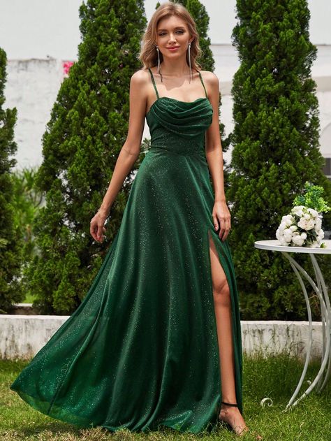 Dark Green Prom Dress Couple, Green And Gold Prom Dress, Dark Green Formal Dress, Olive Gown, Slytherin Core, Sparkly Long Dress, Green Gown Dress, Dark Green Prom Dress, Fashion Folio