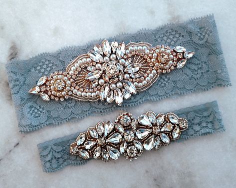 Dusty Blue Wedding Garter, Rose Gold Bridal Garters, Stretch Lace Garter, Crystal Rhinestone Garter Set, Light Blue Garter, Something Blue Wedding Dresses Rose Gold, Garters For Wedding, Dresses Rose Gold, Rhinestone Garter, Blue Bridal Shoes, Rose Gold Lace, Wedding Garter Blue, Bridal Garter Lace, Crystals Blue