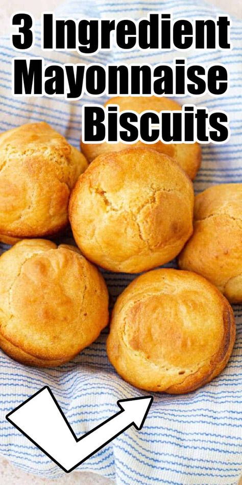 We have recipes for 3 ingredient mayonnaise biscuits in a muffin tin and Bisquick mayonnaise biscuits too. Both turn out fluffy and moist. Bisquick Mayonnaise Biscuits, 3 Ingredient Biscuits Recipes, Bisquick Biscuit Recipe, Easy Biscuit Recipe 3 Ingredients, Mayonaise Biscuits, Mayonnaise Biscuits, Mayonnaise Bread, Bisquick Muffins, 3 Ingredient Biscuit Recipe