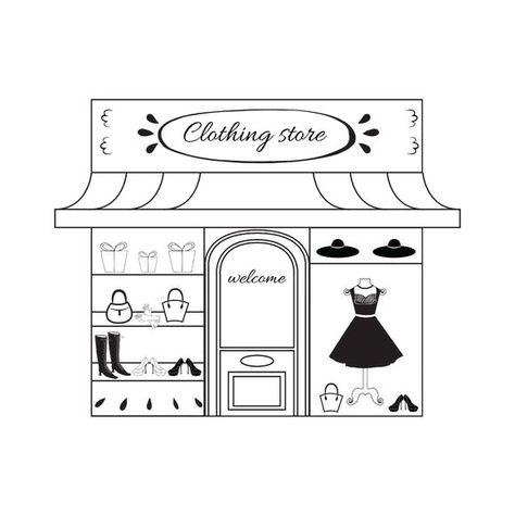 Display Visual Merchandising, Window Illustration, Store Image, Art Appliqué, Online Shop Design, Shop Illustration, Hand Drawn Vector Illustrations, Shop Window Design, Small Black Dress