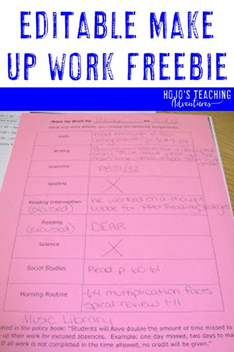 Absent Work, Late Work, Absent Students, Middle School Literacy, 6th Grade Reading, 8th Grade Science, Ninth Grade, Middle School Writing, 5th Grade Classroom