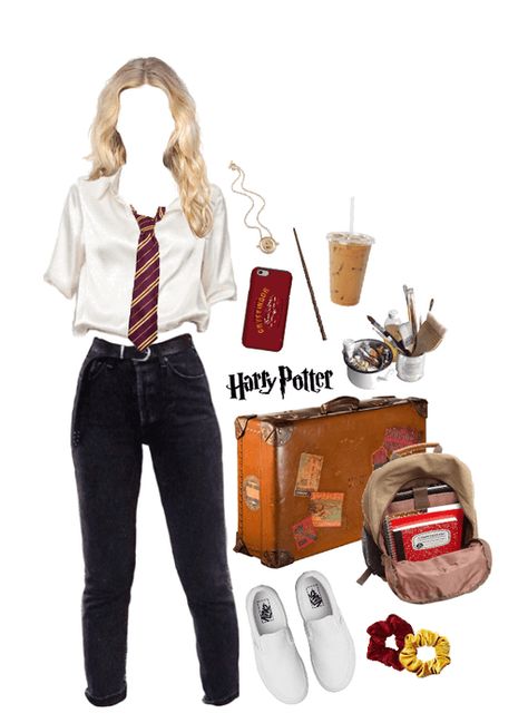 Modern Hogwarts Student Outfit | ShopLook Harry Potter Style Outfits, Hogwarts Outfits Gryffindor, Harry Potter Outfit Ideas, Harry Potter Clothes, Harry Potter Houses Outfits, Modern Hogwarts, Gryffindor Outfit, Harry Potter Robes, Hogwarts Student