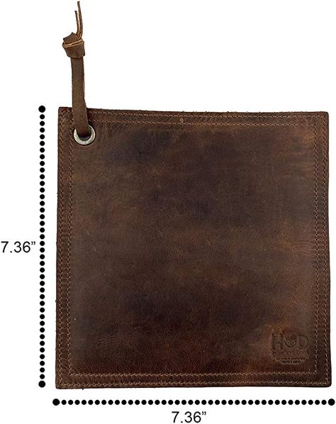 AmazonSmile: Rustic Leather Hot Pot Pad (Potholder), Double Layered, Double Stitched and Handmade by Hide & Drink : Bourbon Brown : Home & Kitchen Leather Pot Holder, Kitchen Surfaces, Hot Pot, Local Artisans, Leather Diy, Hot Pads, Leather Items, Craft Inspiration, Leather Handle