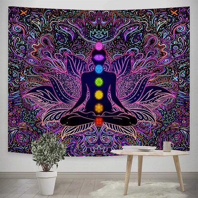 Our meditation tapestry wall hanging retains softness for a lifetime and resists fading. This spiritual wall tapestry is made with 100% premium polyester for a soft. Chakra tapestry is stable in size, small shrinkage rate, basically non-deformable, straight and not wrinkled. Easy to clean, fast drying features. And you can also use color-changing led light to shine on it, you will get a magical effect. Amazing surprise. | East Urban Home Bohemian Mandala Spiritual Tapestries Yoga Meditation Wall Chakra Tapestry, Spiritual Tapestry, Tapestry Hanging, Yoga Wall, Seven Chakra, 70s Decor, Bohemian Tapestry, Bedroom Studio, Hippie Costume