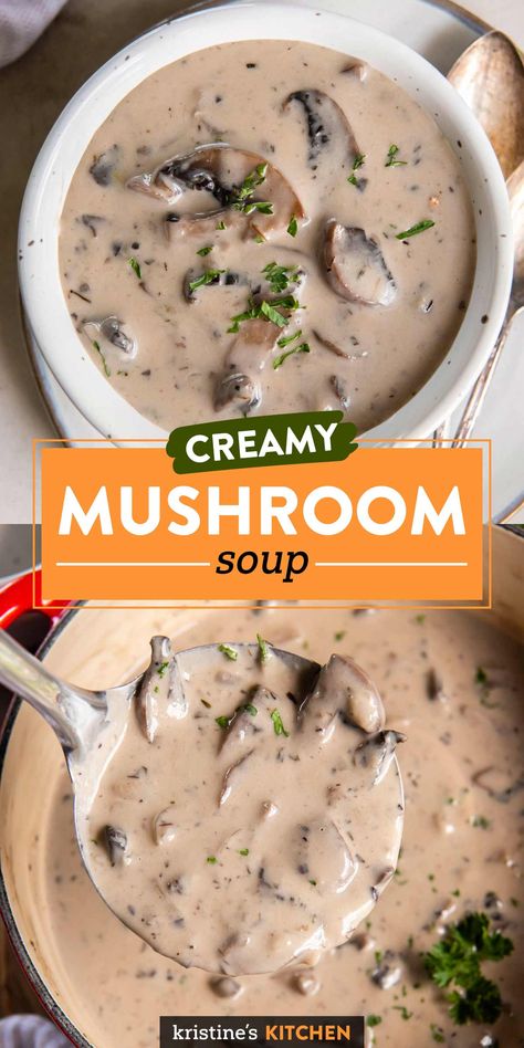 Made with simple, wholesome ingredients, this Cream of Mushroom Soup is so much better than the canned version. It's ultra creamy and full of rich mushroom flavor. Serve it with a salad and some crusty bread for dunking, or use it in your favorite recipes that call for cream of mushroom soup. Chicken Mushroom Soup Recipe, Chicken Mushroom Soup, Creamy Chicken Mushroom, Mushroom Soup Recipe, Creamy Mushroom Soup, Mushroom Soup Recipes, Chicken Mushroom, Cream Of Mushroom Soup, Cream Of Mushroom