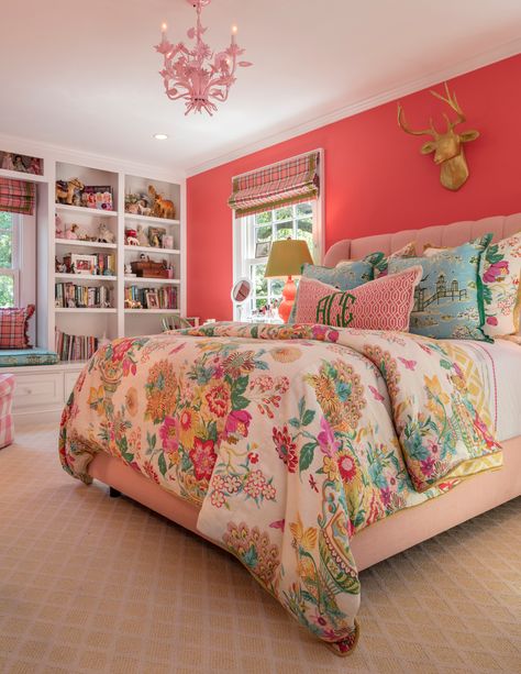 Opal House Decor, Bright Pink Girls Bedroom, Nell Hills, Colorful Florals, Shabby Chic Bedrooms, Room Transformation, Girl Bedroom Decor, Pink Wall