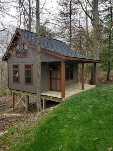 A-Frame Cabins - Miller Storage Barns Cedar Shingle Cabin, Storage Building Tiny House, Small Family Cabin, 14x20 Tiny House Floor Plans, Barndo Cabin, Outbuildings Ideas, Cheap Cabin Ideas, Tiny Cabin Ideas, Best Tiny House Layout