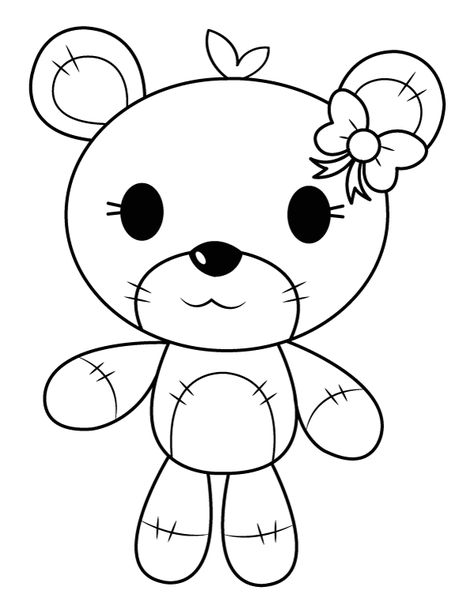 Printable Teddy Bear With Hair Bow Coloring Page Teddy Bear Silhouette, Printable Teddy Bear, Doll Clipart, Bear Silhouette, Clipart Black And White, Svg Free, Silhouette Svg, Cricut Projects, Hair Bow