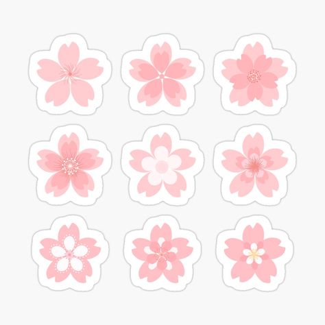 Pink Design Printable, Pink Flower Sticker Printable, Sakura Flower Sticker, Cherry Blossom Sticker Printable, Pink Printable Stickers For Journal, White Border Aesthetic, Pink Aesthetic Stickers Printable, Journal Stickers Flowers, Pink Stickers Printable