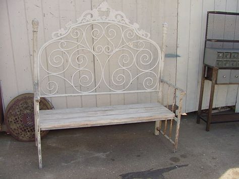 Metal Headboards, Bed Frame Bench, Repurposed Headboard, Iron Headboard, Headboard Benches, Old Bed Frames, Headboard Bench, Metal Headboard, Bench Ideas