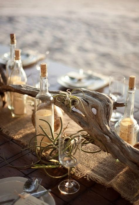 Ten Tables: Beach {Part 2} | SouthBound Bride Driftwood Wedding, Driftwood Centerpiece, Beach Wedding Tables, Beach Wedding Centerpieces, Rustic Wedding Decorations, Beach Table, Tafel Decor, Wedding Color Trends, Beach Wedding Decorations