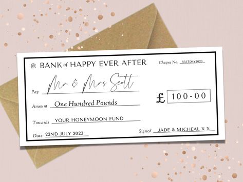 Personalised Wedding Cheque | Personalised Wedding Gift | Honeymoon Gift | Surprise Gift Voucher | Birthday Money by Beauprintboutique on Etsy Wedding Money Gift Card Ideas, Wedding Voucher, Gifting Money, Watercolor Floral Wallpaper, Wedding Gift Money, Honeymoon Gift, Birthday Money, Honeymoon Fund, Honeymoon Gifts