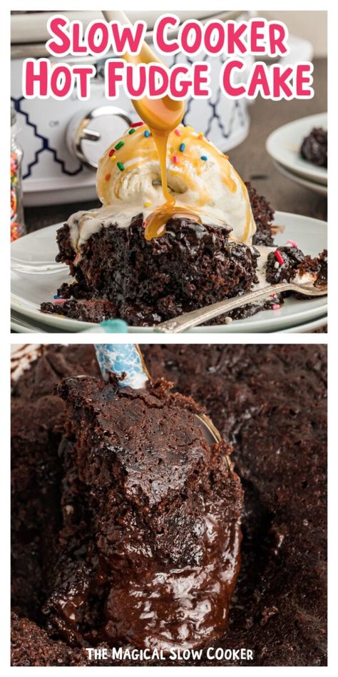 Shoneys Hot Fudge Cake Recipe, Slow Cooker Cake Recipes, Slow Cooker Chocolate Cake, Slow Cooker Cake, Crockpot Cake, Crockpot Desserts, Hot Fudge Cake, Magical Slow Cooker, Homemade Hot Fudge