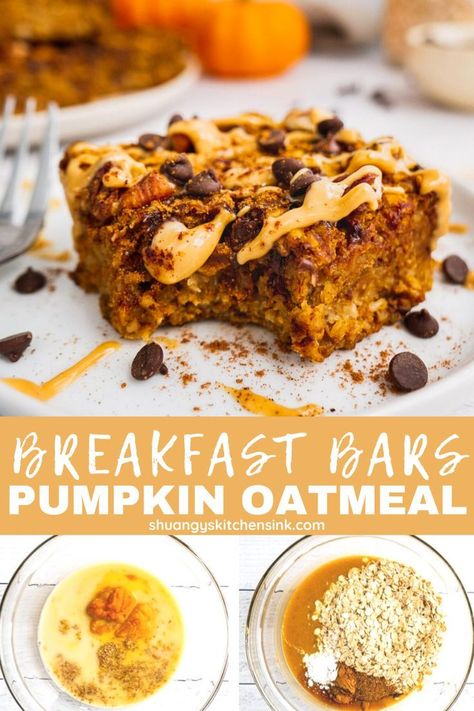 Vegan Pumpkin Oatmeal, Pumpkin Oatmeal Breakfast Bars, Pumpkin Oatmeal Bars, Pumpkin Oatmeal Breakfast, Healthy Pumpkin Bars, Gluten Free Breakfast Bars, Pumpkin Oatmeal Muffins, Pumpkin Breakfast Cookies, Oatmeal Bars Healthy