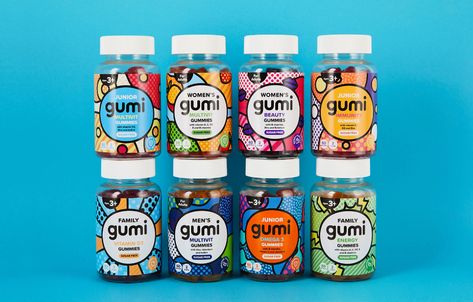 Almighty has created the branding, packaging design and promotional images for Gumi, a new vitamin brand developed by MIJO Healthcare. The range will launch in Boots and other selected UK retailers this September. Supplement Packaging, Energy Gummies, Vitamin Brands, Clever Packaging, Supplements Packaging, Medicine Packaging, Vitamins For Energy, Food Packaging Design, Ben And Jerrys Ice Cream