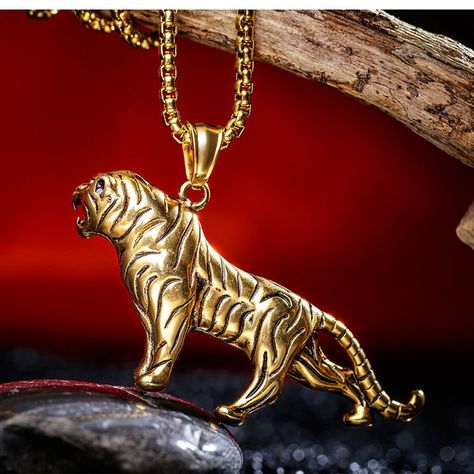 Fashion Gold Silver Men's Necklaces Tiger Titanium Steel Pendant Chain Necklaces for Men is cool and personalized - NewChic Culture Jewelry, Tiger Necklace, Mens Chain, Men's Necklaces, Tiger Pendant, Necklaces For Men, Jewelry Men, Gold Chains For Men, Dragon Necklace