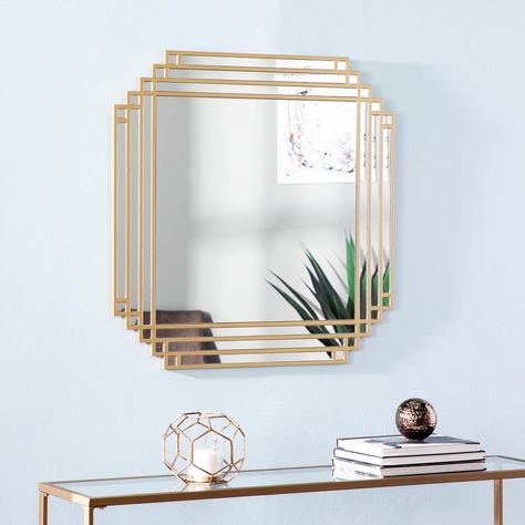 10 Art Deco Accessories That Will Glam Up Your Space on a Budget Art Deco Accessories, Art Deco Interior Design, Contemporary Wall Mirrors, Mirror On The Wall, Art Deco Mirror, Living Room Mirrors, Metal Mirror, Estilo Art Deco, Framed Mirror Wall