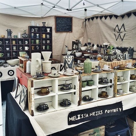 Good Morning!  We are at the #renegadecraftfair in Brooklyn today.  50 kent ave 11-6.  See ya there.  #renegadebrooklyn Display For Small Items, Mug Vendor Display, Craft Fair Mug Display, Folding Shelves For Craft Show, Pottery Market Display, Art Display Ideas Exhibitions, Pottery Booth Display, Table Display Ideas, Craft Table Display