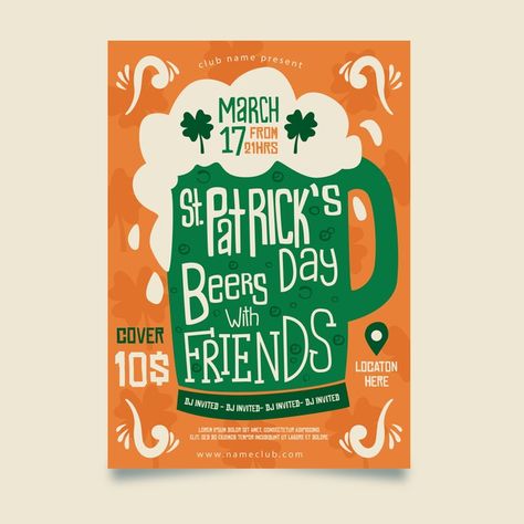 St. patrick's day beer with friends post... | Free Vector #Freepik #freevector #flyer #poster #party #hand St Patricks Day Poster, Beer With Friends, Friends Poster, St Patrick's Day Decorations, Flyer Poster, Irish Pub, Party Poster, Graphic Design Fun, Happy St Patricks Day