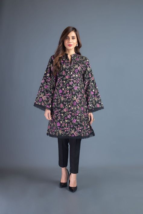 Black Floral Kurti, Floral Kurti, Long Kameez, Suits For Wedding, Style Tutorial, Hijab Style Tutorial, Pakistani Designer Suits, Dress Book, Gul Ahmed