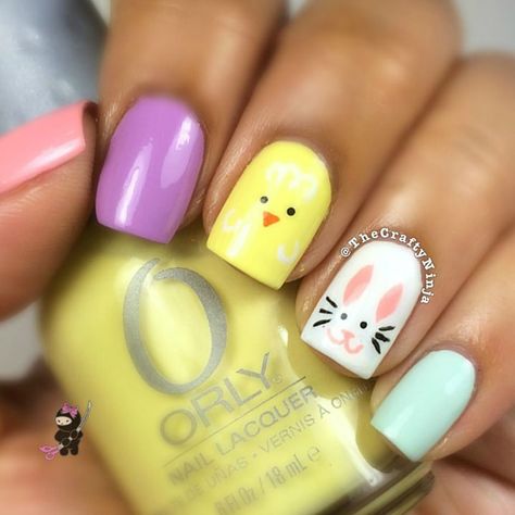 Easter Nails Easy, Do It Yourself Nails, Easter Nail Art Designs, Bunny Nails, Easter Nail Designs, Easter Nail Art, Holiday Nail Designs, Cute Spring Nails, Nails For Kids