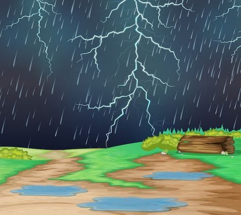 Free vector raining in nature landscape | Free Vector #Freepik #freevector #storm #thunderstorm #thunder-storm #rain-cloud Rain Cartoon, Free Cartoon Characters, Cartoon Maker, Farm Cartoon, Forest Cartoon, Nature Background Images, Photoshop Backgrounds Backdrops, Artsy Background, House Cartoon