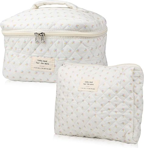 Amazon.com: NATINSA Cute Makeup Bag for Women(2 Pcs), Travel Cosmetic Bags, Quilted Coquette Aesthetic Floral Toiletry Organizer Bag (NavyBlue Flower) : Beauty & Personal Care Cute Makeup Bag, Cute Makeup Bags, Flower Branding, Aesthetic Floral, Makeup Bag Organization, Toiletries Organization, Organizer Bag, Toiletry Bag Travel, Makeup Bags Travel