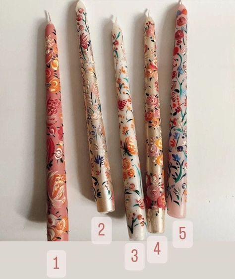 flower pattern Set of 2 taper candle. size 26*2.2 cm Vintage Fall Decorations, Botanical Candles, Decorated Candles, Candle Painting, Thanksgiving Party Decorations, Candle Flower, Candle Vintage, Vintage Fall Decor, Fairy Bedroom