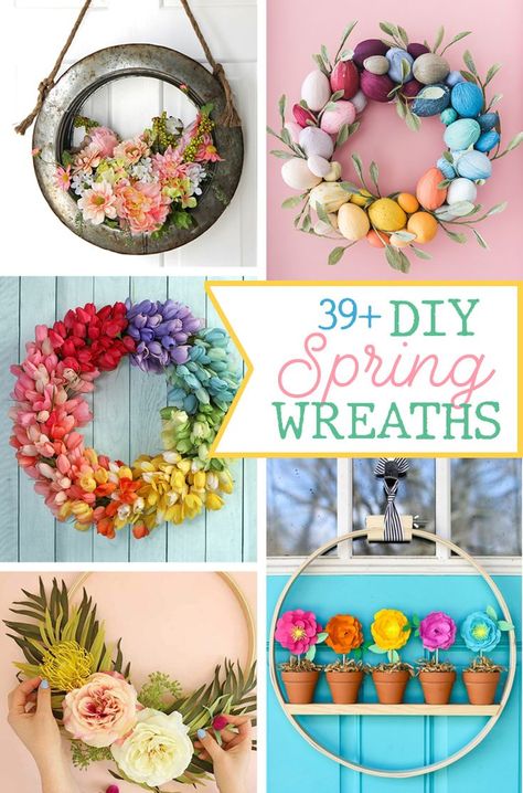 Spring Wreath Ideas, Garden Hose Wreath, Umbrella Wreath, Photo Wreath, Paper Flower Wreaths, Rainbow Wreath, Easter Crafts For Adults, Creative Wreaths, Fun Wreath