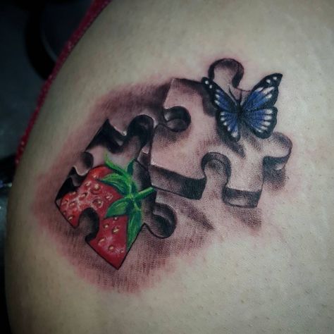 Ladybug And Butterfly Tattoo, Puzzle Tattoo Ideas, Puzzle Tattoo, Puzzle Piece Tattoo, Butterfly Puzzle, Puzzle Tattoos, About Butterfly, Tattoo Butterfly, World Tattoo