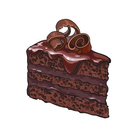 Chocolate Cake With Icing, Realistic Hand Drawing, Flourless Cake Recipes, Layered Chocolate Cake, Slice Of Chocolate Cake, Cake With Icing, Cake Graphic, Andes Mint Chocolate, Desserts Drawing