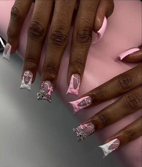 Duck Nails Kaws, Spring Duck Nails, Duck Nail, Classy Acrylic, Hard Nails, Duck Nails, Drip Nails, Colored Acrylic Nails, French Tip Acrylic Nails