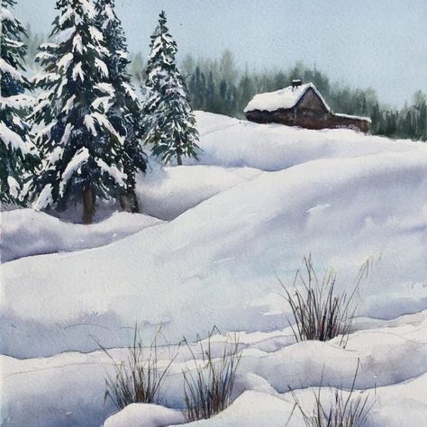 Winter Scenes Paintings, Snow Scenes Painting, How To Paint Snow, Snow Painting Acrylic Winter Scenes, Snow Scenes Winter Landscape, Snow Paintings, Winter Scene Paintings, Snow Painting, Winter Drawings