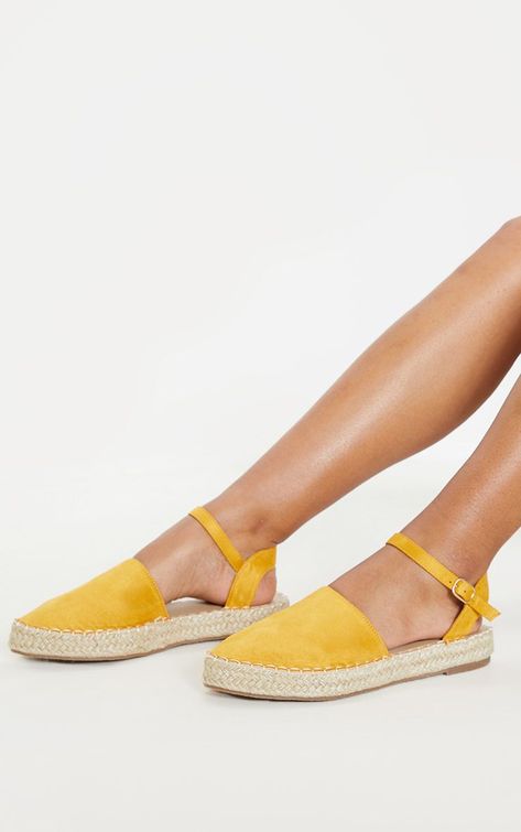 Yellow Espadrille Flat Sandal Yellow Espadrilles, Nice Sandals, 2019 Makeup, Wedge Espadrilles, Ballet Fashion, Lace Up Flats, Pointed Toe Flats, Flat Espadrilles, Doll Shoes