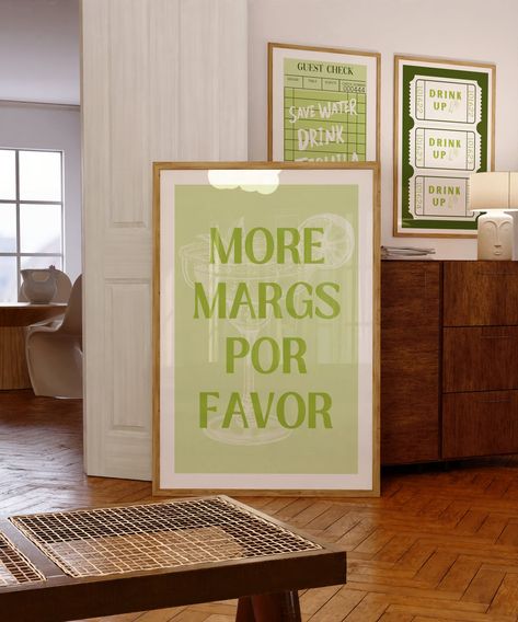 Margarita Poster, Cocktail Margarita, Aesthetic Bar, Apartment Bar, Margarita Bar, Bar Cart Print, Tequila Bar, Poster Green, Guest Check