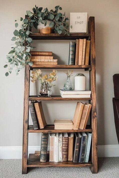 "Repurpose an old ladder into a stylish storage solution with a DIY Vintage Ladder Shelf! 🛠️🪜 Perfect for adding rustic charm and functionality to any room. 🌟✨ #VintageDecor #DIYProjects #LadderShelf" Repurposed Ladder Shelf, Diy Ladder Shelf, Ladder Shelf Decor, Repurposed Ladders, Old Ladder, Vintage Ladder, Diy Ladder, Vintage Interior Design, Ladder Shelf