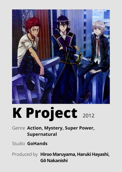 Anime Watchlist, K Project Anime, Poster Information, Anime Minimalist Poster, Animes To Watch, K Project, Anime Printables, Anime Watch, Anime Titles