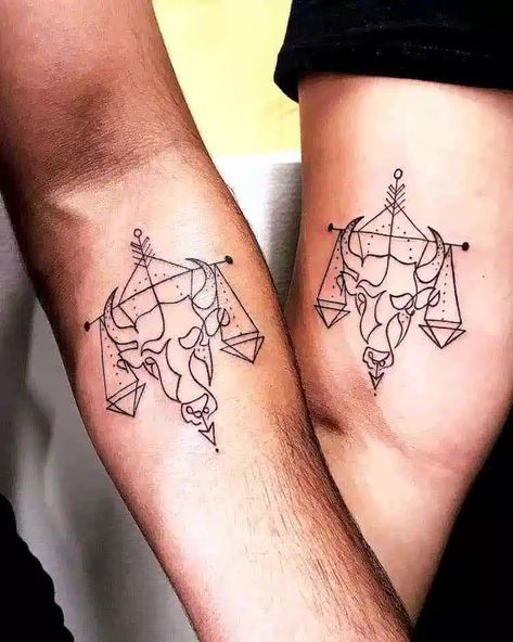 Libra and Taurus matching couple tattoo Taurus Tattoo Men, Tattoo Rings, Zwilling Tattoo, Venus Tattoo, Bull Skull Tattoos, Balance Tattoo, Atlas Tattoo, Taurus Tattoo, Earth Beautiful