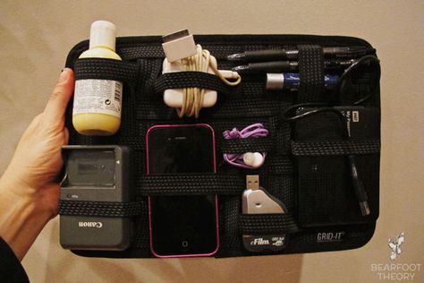 Grid Organizer, Travel Organizer, Travel Organization, Get Organized, Travel Gear, Getting Organized, Camera Bag, Carry On, Travel