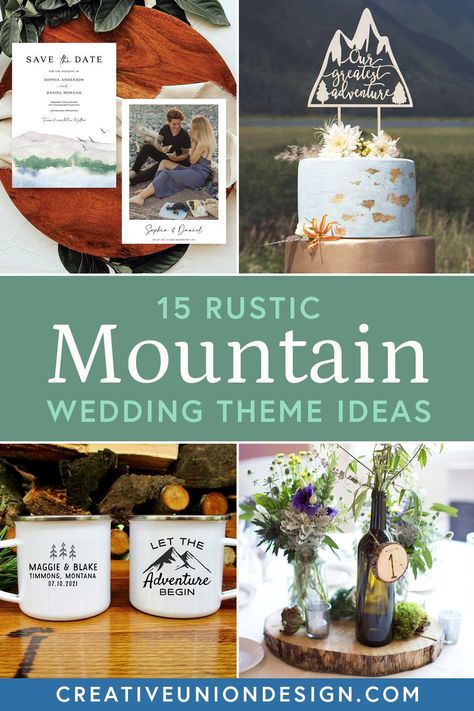 Bridesmaid Dresses And Groomsmen, Mountain Wedding Theme, Birch Wedding Arch, Mountain Theme Wedding, Diy Wedding Program Fans, Mountain Wedding Ceremony, Mountain Wedding Decor, Fall Mountain Wedding, Nature Themed Wedding