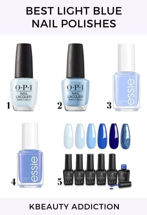 best light blue nail polishes Opi Pale Blue Nail Polish, Light Blue Fingernails, Opi Light Blue Nail Polish, Opi Light Blue, Very Light Blue Nails, Milky Blue Nails, Nail Polish Color Names, Pale Blue Nails, Opi Blue Nail Polish