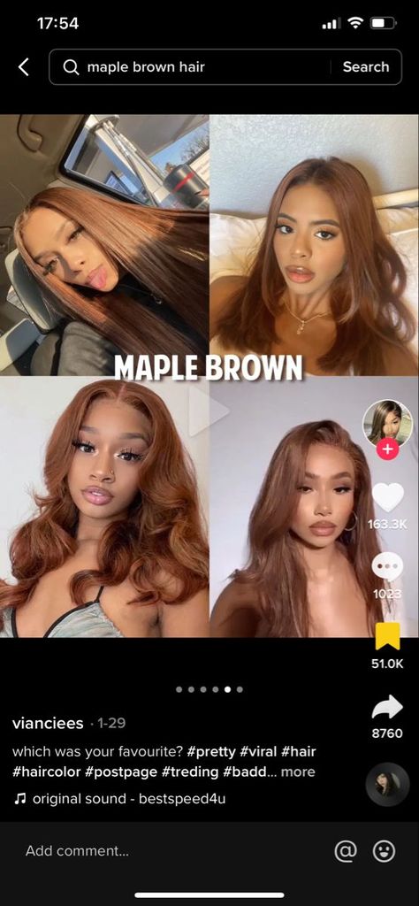 Hair Dye For Brown Skin Tone, Hair Dye Ideas Black Women Natural Hair, Quick Baddie Hairstyles, Natural Hair Color Ideas For Black Women, Hair Colors For Brown Eyes, Hair Dye Ideas Black Women, Hairstyles Afro, Dyed Curly Hair, Ginger Hair Color