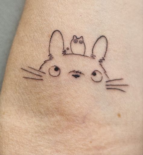 Studio Ghibli Tattoos Small Calcifer, Anime Simple Tattoo Ideas, Small Totoro Tattoo, Subtle One Piece Tattoo, Studio Gibhili Tatoos, Totoro Tattoo Design, Aesthetic Tattoo Arm, Keroppi Tattoo, One Piece Tattoo Minimalist