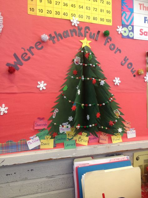 My 3-D classroom wall Christmas tree decoration🎄 Christmas Tree Ideas For Classroom Wall, Christmas Tree For Nursery, 3d Paper Christmas Tree On Wall, 3d Christmas Tree Door Decoration, Christmas Tree Board Ideas, 3d Christmas Tree Bulletin Board, Paper Christmas Tree On Wall, Christmas Bulletin Boards For Preschool, Christmas Tree Door Classroom